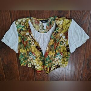 Vintage 80s Options animal print faux vest blouse size M